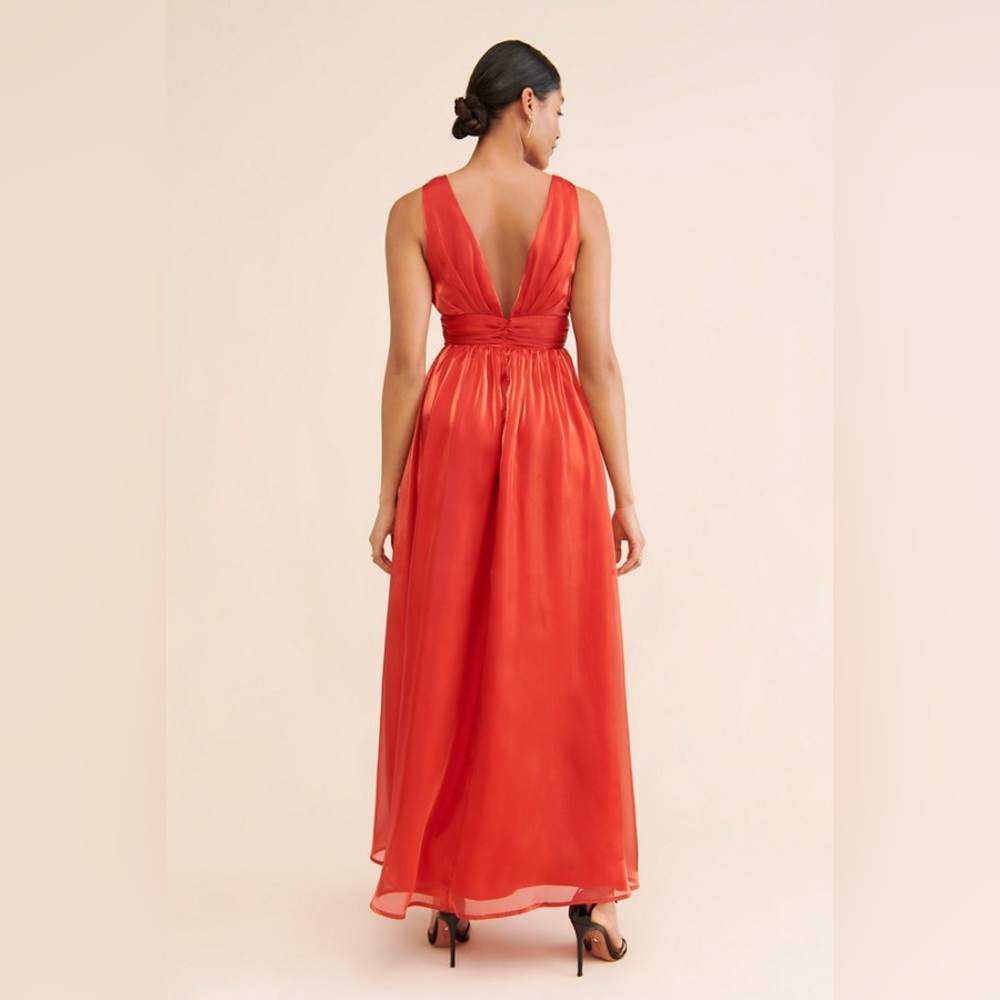 Anthropologie If By Sea Metallic Maxi Gown XS Red Prom Formal Deep Plunge Slit - Picture 2 of 12